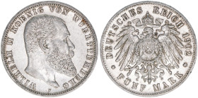 Wilhelm II. 1891-1918
Württemberg. 5 Mark, 1902 F. 27,74g
J.176
vz-