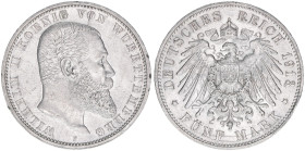 Wilhelm II. 1891-1918
Württemberg. 5 Mark, 1913 F. 27,73g
J.176
vz-