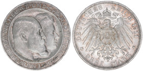 Wilhelm II. 1891-1918
Württemberg. 3 Mark, 1911 F. zur Silbernen Hochzeit
16,68g
J.177a
vz