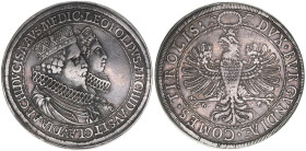 Erzherzog Leopold V. 1618-1632
Doppeltaler Medici, ohne Jahr. aus Anlass der Vermählung - breite Bügelkrone
Hall
56,82g
ss