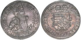 Erzherzog Leopold V. 1618-1632
Taler, 1630. Exemplar der Auktion VL Nummus 17,262 - selten
Ensisheim
28,15g
Dav.3353
Rand tlw. leicht korrodiert
vz+