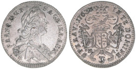 Franz I. Stephan 1745-1765
3 Kreuzer, 1763. Hall
1,72g
MT 1196
vz/stfr