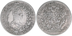 Maria Theresia 1740-1780
20 Kreuzer, 1765. Wien
6,44g
Frühwald 183
ss