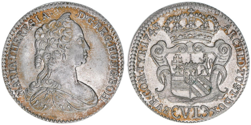 Maria Theresia 1740-1780
6 Kreuzer, 1743. selten
Hall
3,43g
MT 924
vz/stfr