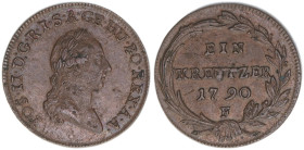 Joseph II. 1765-1790
1 Kreuzer, 1790 F. Hall
7,38g
MT 1305
vz+