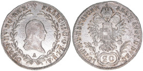 Kaiser Franz (II.) I.1792-1835
20 Kreuzer, 1802 A. Wien
5,90g
ANK 40
ss/vz