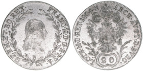 Kaiser Franz (II.) I.1792-1835
20 Kreuzer, 1804 B. Kremnitz
6,54g
ANK 40
ss-