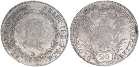 Kaiser Franz (II.) I.1792-1835
20 Kreuzer, 1805 B. Kremnitz
6,54g
ANK 41
vz-