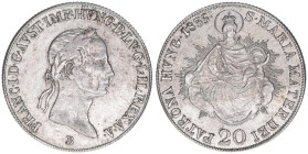 Franz (II.) I.1792-1835
20 Kreuzer, 1835 B. Kremnitz
6,67g
ANK 68
ss