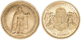 Franz Joseph I. 1848-1916
10 Corona, 1892 KB. Gold
Kremnitz
3,40g
ANK 38
ss+