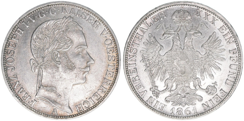 Franz Joseph I. 1848-1916
Vereinstaler, 1861 A. Wien
18,50g
ANK 32
vz+