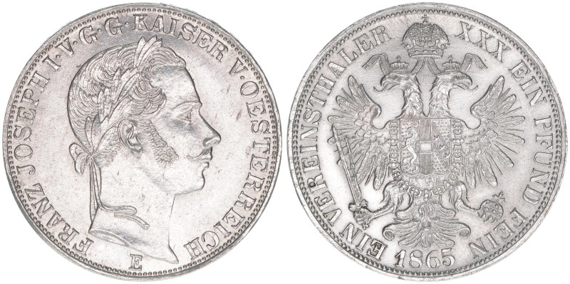 Franz Joseph I. 1848-1916
Vereinstaler, 1865 E. selten
Karlsburg
18,52g
Herinek ...