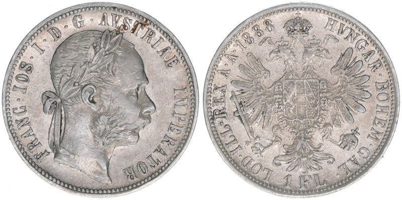 Franz Joseph I. 1848-1916
1 Gulden, 1888. Wien
12,23g
ANK 31
ss/vz
