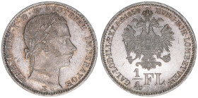 Franz Joseph I. 1848-1916
1/4 Gulden, 1859 A. Wien
5,34g
ANK 24
vz/stfr