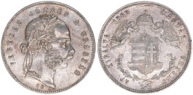 Franz Joseph I. 1848-1916
1 Forint, 1869 KB. mit Randschrift
Kremnitz
12,33g
ANK 93
vz