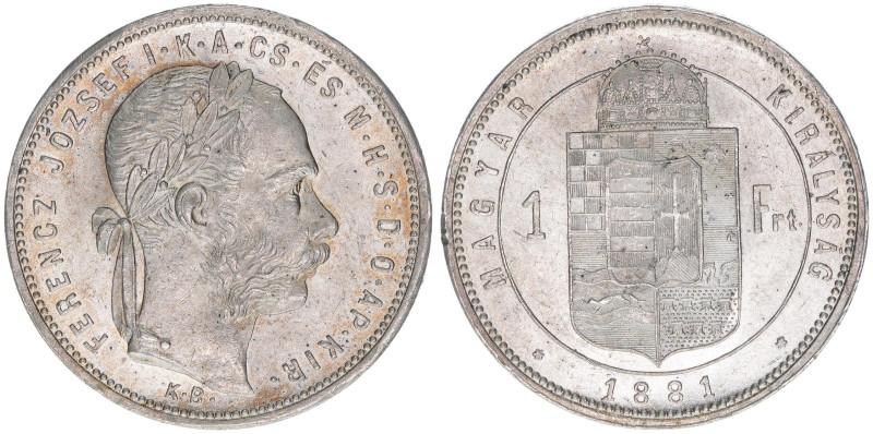 Franz Joseph I. 1848-1916
1 Forint, 1881 KB. Kremnitz
12,35g
ANK 93
stfr