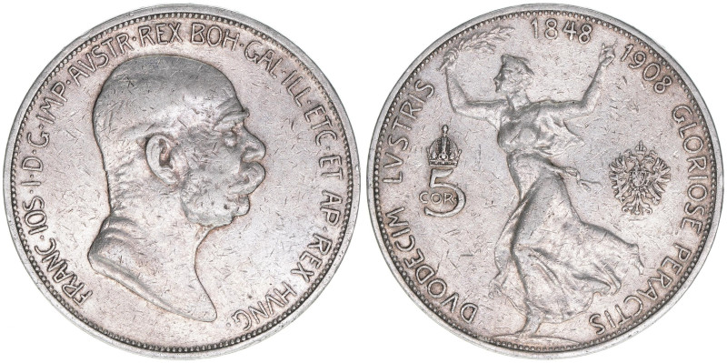 Franz Joseph I. 1848-1916
5 Kronen, 1908. zum 60jährigen Regierungsjubiläum
Wien...