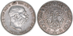 Franz Joseph I. 1848-1916
5 Kronen, 1909. mit Medailleurnamen ST.SCHWARTZ unter dem Kopfbild
Wien
24,00g
ANK 74
ss+