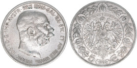 Franz Joseph I. 1848-1916
5 Kronen, 1909. mit Medailleurnamen ST.SCHWARTZ unter dem Kopfbild
Wien
23,94g
ANK 74
ss