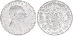 Franz Joseph I. 1848-1916
5 Kronen, 1909. ohne Medailleurnamen unter dem Kopfbild
Wien
23,89g
ANK 73
ss+