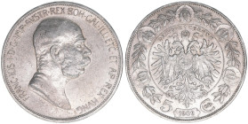 Franz Joseph I. 1848-1916
5 Kronen, 1909. ohne Medailleurnamen unter dem Kopfbild
Wien
23,92g
ANK 73
ss/vz