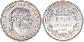 Franz Joseph I. 1848-1916
5 Korona, 1907 KB. Kremnitz
24,00g
ANK 108
vz/stfr