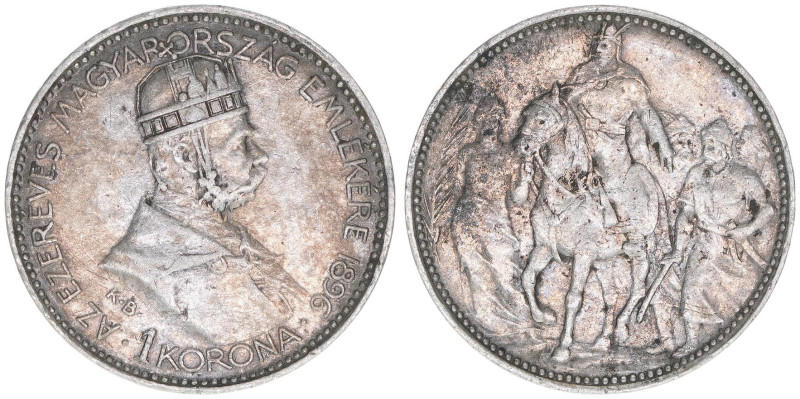 Franz Joseph I. 1848-1916
1 Korona, 1896 KB. zur Tausend-Jahr-Feier
Kremnitz
4,9...
