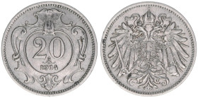 Franz Joseph I. 1848-1916
20 Heller, 1914. Wien
3,96g
ANK 65
ss+