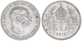 Franz Joseph I. 1848-1916
1 Krone, 1914. Wien
5,00g
ANK 69
vz/stfr