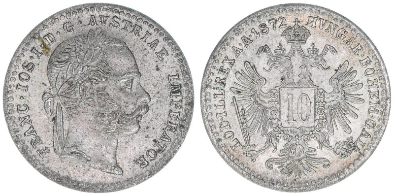 Franz Joseph I. 1848-1916
10 Kreuzer, 1872. Wien
1,74g
ANK 19
stfr-