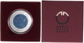 25-Euro Sondergedenkmünzen Bimetall Niob
25 Euro, 2003. 700 Jahre Stadt Hall in Tirol - Auflage 50.000 - in Originalschachtel der Münze Österreich mit...