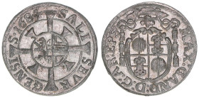 Max Gandolph Graf Kuenburg 1668-1687
Erzbistum Salzburg. 1 Kreuzer, 1684. Salzburg
0,81g
Zöttl 2055, Probszt 1711
ss/vz