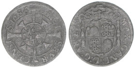 Max Gandolph Graf Kuenburg 1668-1687
Erzbistum Salzburg. 1 Kreuzer, 1686. Salzburg
0,72g
Zöttl 2057, Probszt 1713
ss