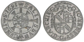 Johann Ernst Graf Thun-Hohenstein 1687-1709
Erzbistum Salzburg. 1 Kreuzer, 1691. Salzburg
0,81g
Zöttl 2247, Probszt 1883
vz+