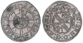 Johann Ernst Graf Thun-Hohenstein 1687-1709
Erzbistum Salzburg. 1 Kreuzer, 1695. Salzburg
0,94g
Zöttl 2251, Probszt 1887
vz+