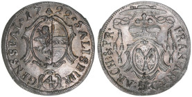 Franz Anton Fürst von Harrach 1709-1727
Erzbistum Salzburg. Batzen, 1722. Salzburg
2,23g
Zöttl 2461, Probszt 2047
vz/stfr