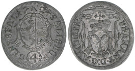 Franz Anton Fürst von Harrach 1709-1727
Erzbistum Salzburg. Batzen, 1724. Salzburg
2,32g
Zöttl 2463, Probszt 2049
vz/stfr