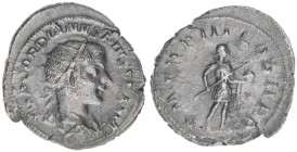 Gordianus III. Pius 238-244
Römisches Reich - Kaiserzeit. Antoninian. P M TR P III COS II P P
Rom
3,97g
Kampmann 72.-- (zu 35 aber COS II)
ss+