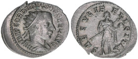 Gordianus III. Pius 238-244
Römisches Reich - Kaiserzeit. Antoninian. SAECVLI FELICITAS
Rom
3,81g
Kampmann 72.45
vz