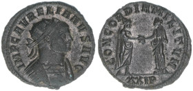 Aurelianus 270-275
Römisches Reich - Kaiserzeit. Antoninian, ohne Jahr. Aurelianus und Concordia reichen sich die Hand
Siscia
3,65g
RIC 244
ss/vz