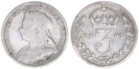 Victoria
Großbritannien. 3 Pence, 1897. 1,33g
Schön 140
ss-