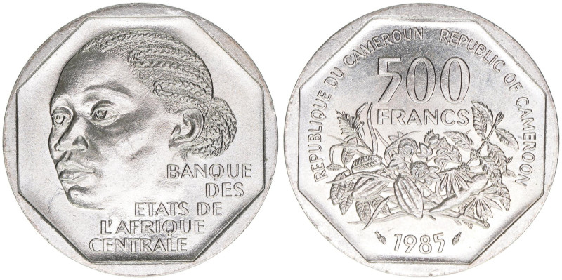 Republik seit 1984
Kamerun. 500 Francs, 1985. Kupfer-Nickel
10,95g
Schön 20
stfr...