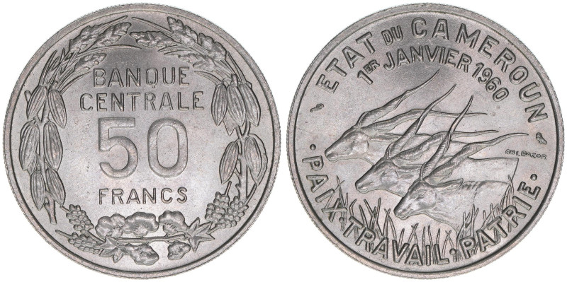 Staat Kamerun 1960-1961
Kamerun. 50 Francs, 1960. Drei Riesenantilopen - Datum d...