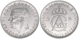 Gustaf VI. Adolf 1950-1973
Schweden. 5 Kronor, 1952. Silber
22,77g
Schön 57
vz