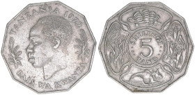 5 Shilingi, 1972
Tansania. FAO Julius Kambarage Nyerere. Kupfer-Nickel
13,45g
Schön 8
vz