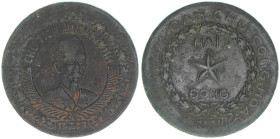 Demokratische Republik 1945-1975
Vietnam. 2 Dong, 1946. sehr selten - aus eingeschmolzenen Lochmünzen hergestellt
Kupfer
11,76g
Schön 56
ss