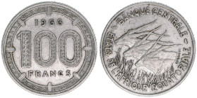 Äquatorialafrikanische Staaten und Kamerun 1959-1973
Zentralafrikanische Staaten. 100 Francs, 1966. 12,00g
Schön 16
vz