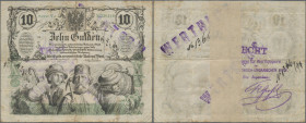 Austria: Privilegirte Oesterreichische National-Bank 10 Gulden 1863, P.A89, taped on back and stamped ”Wertlos” and ”Echt”, lightly toned paper with t...
