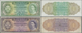 British Honduras: The Government of British Honduras, pair with 1 Dollar 1967 (P.28b, VF) and 2 Dollars 1965 (P.29b, F/F+). (2 pcs.)
 [differenzbeste...