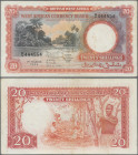 British West Africa: West African Currency Board 20 Shillings 1954, P.10a, still strong paper and bright colors, some minor rusty spots and a few fold...